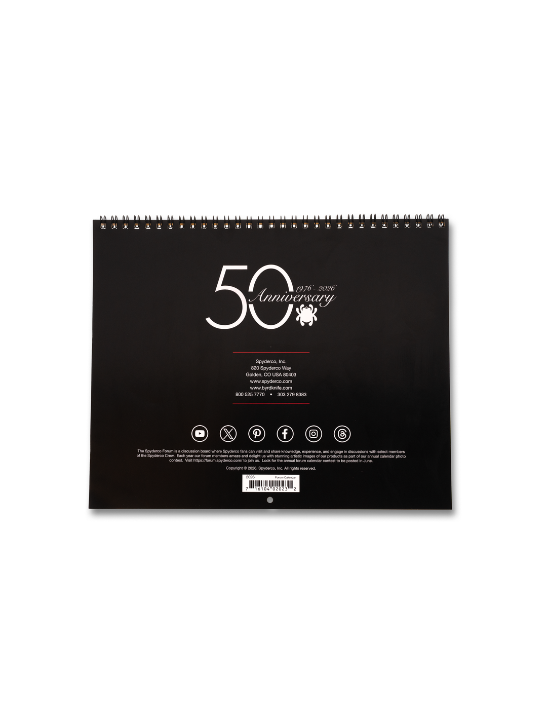 Spyderco Calendar 2026 CALENDAR2026_Back