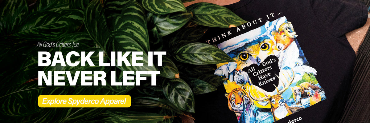 All God's critters tee. Back like it never left. Explore Spyderco apparel.