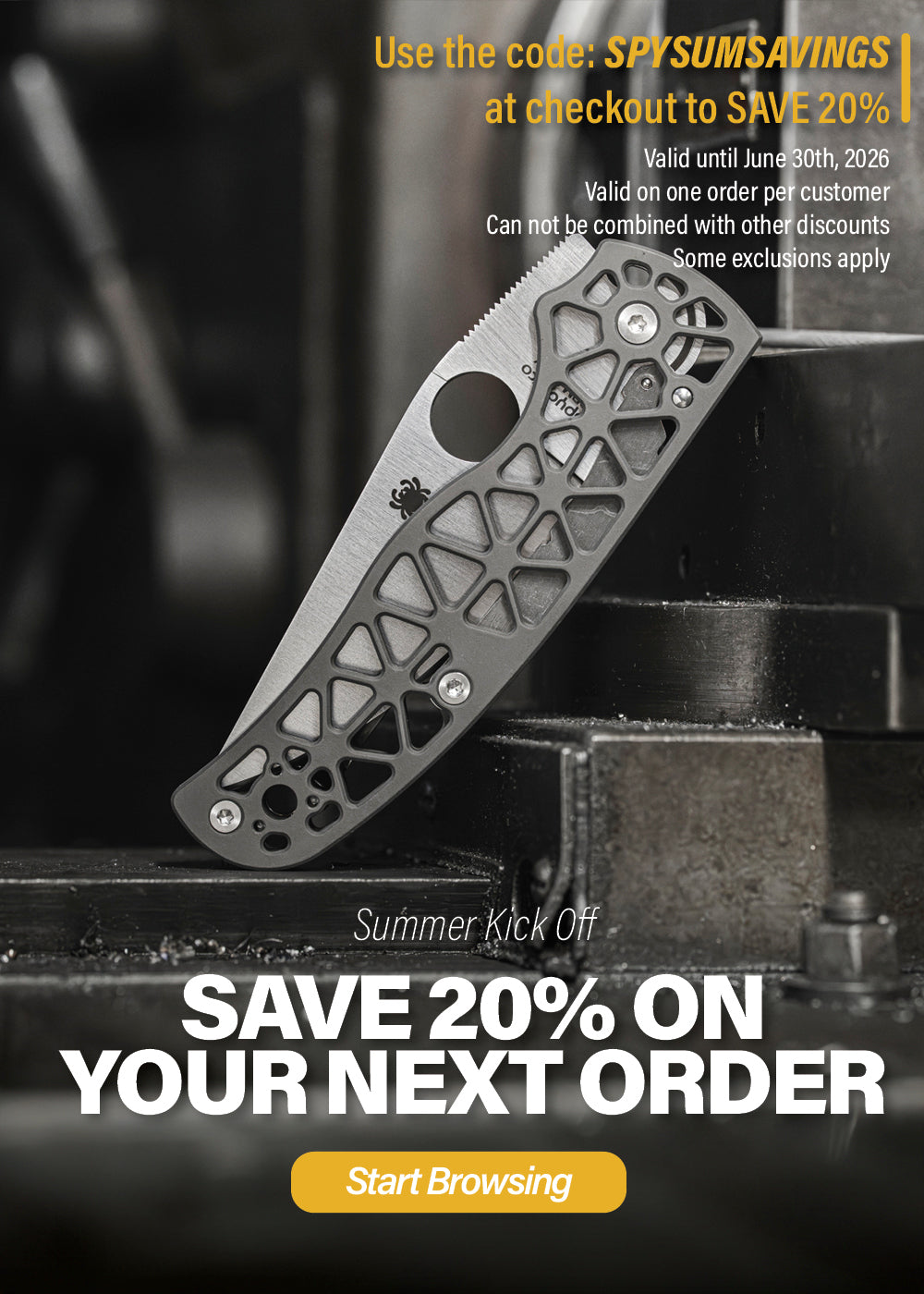 Summer kick off. Save 20% on your next order. Start browsing. Use the code: SPYSUMSAVINGS at checkout to save 20%. Valid until June 30th, 2026. Valid on one order per customer. Can not be combined with other discounts. Some exclusions apply.